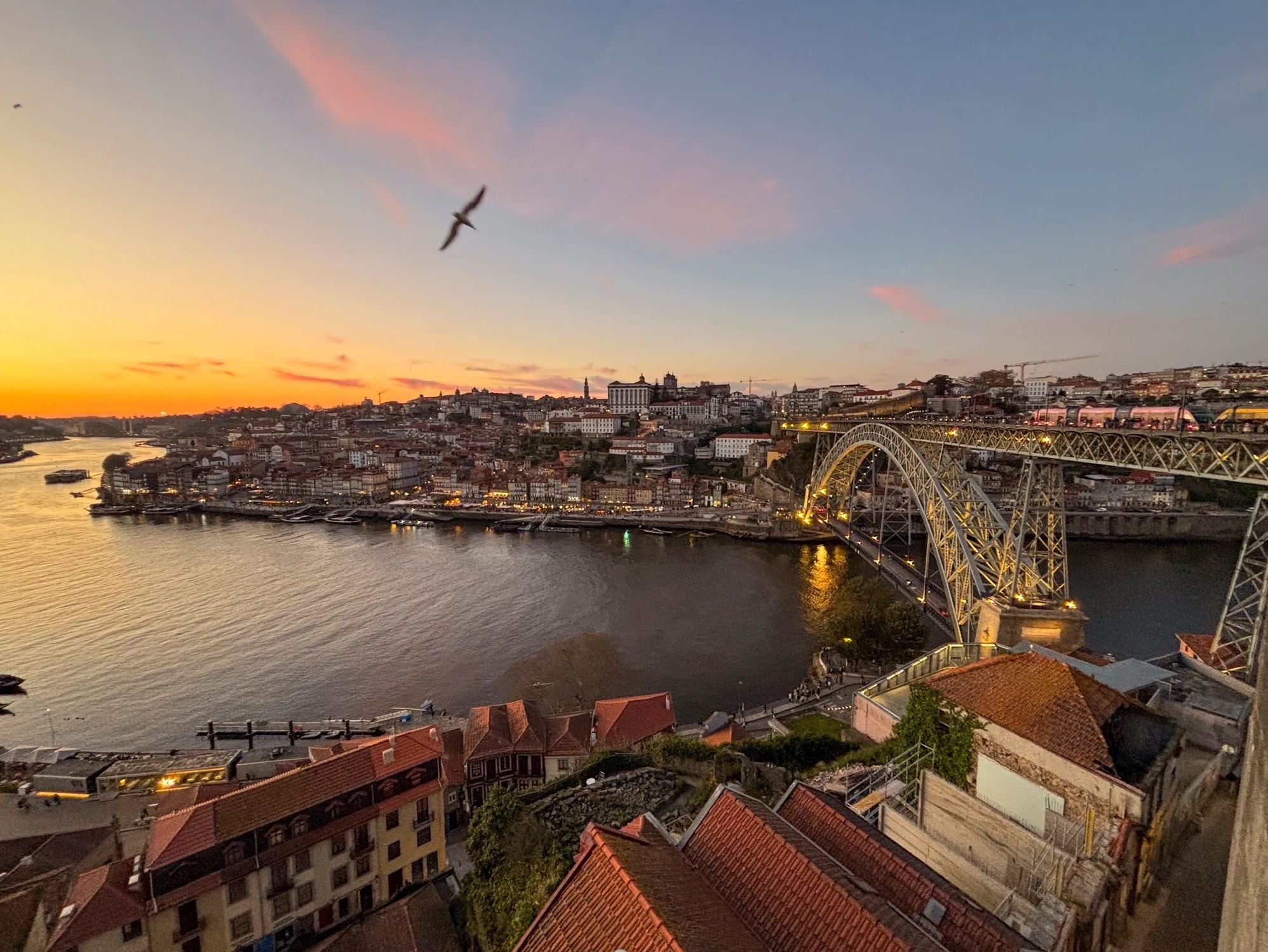 Porto Ribeira district Douro river sunset